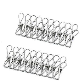 60 pcs Stainless Steel Clothes Pegs, Clothespins, Clothes Line, Metal Clip, Windproof Hanger, Silver, Strong Elasticity