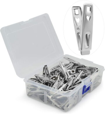 60 PCS Strong Stainless Steel Clothes Pins Metal Laundry Clips with Storage Box for Clothes Sock Food Sealing Photos