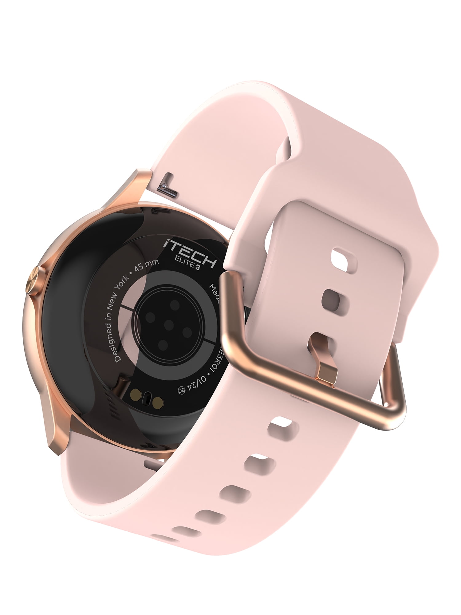 iTech Elite 3 Unisex Adult Round Smart Watch, Blush, Silicone Strap - Image 2