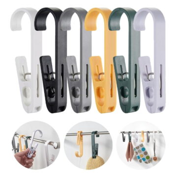 6Pcs Laundry Hooks with Clips Hanger Closet Organizer Clamps Hanging Socks Boot Bras Towels Shower Pegs for Bathroom Wardrobe Kitchen Office Holders Clothes Pins Heavy Duty Outdoor