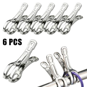 6pcs Stainless Steel Large Beach Towel Clips Multipurpose Clothespins Clothes Pegs Pins Hanger Clamp Household Clothespin
