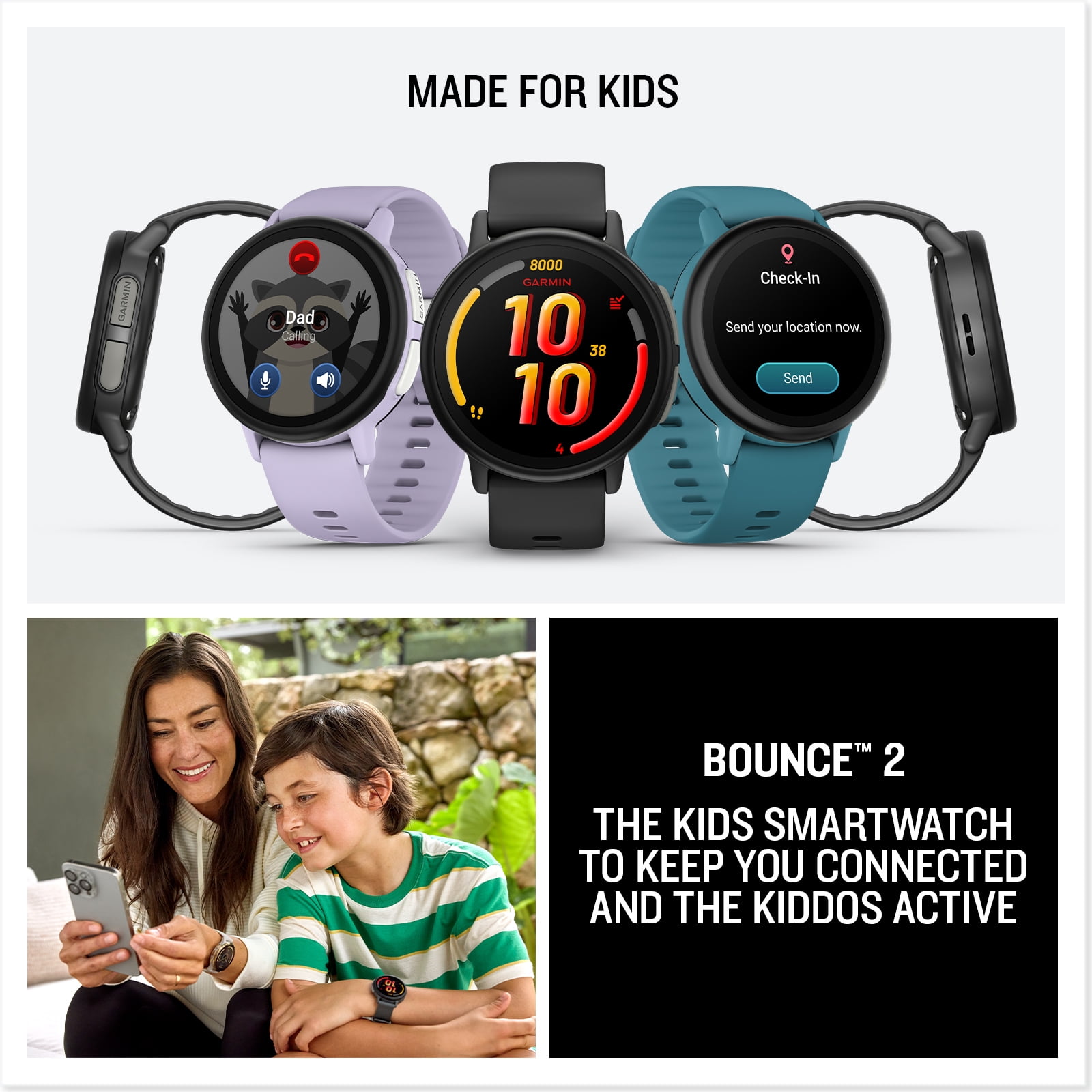 Garmin Bounce 2, Kids Smartwatch with Calling, Messaging and Location Tracking Features, Light Purple - Image 3