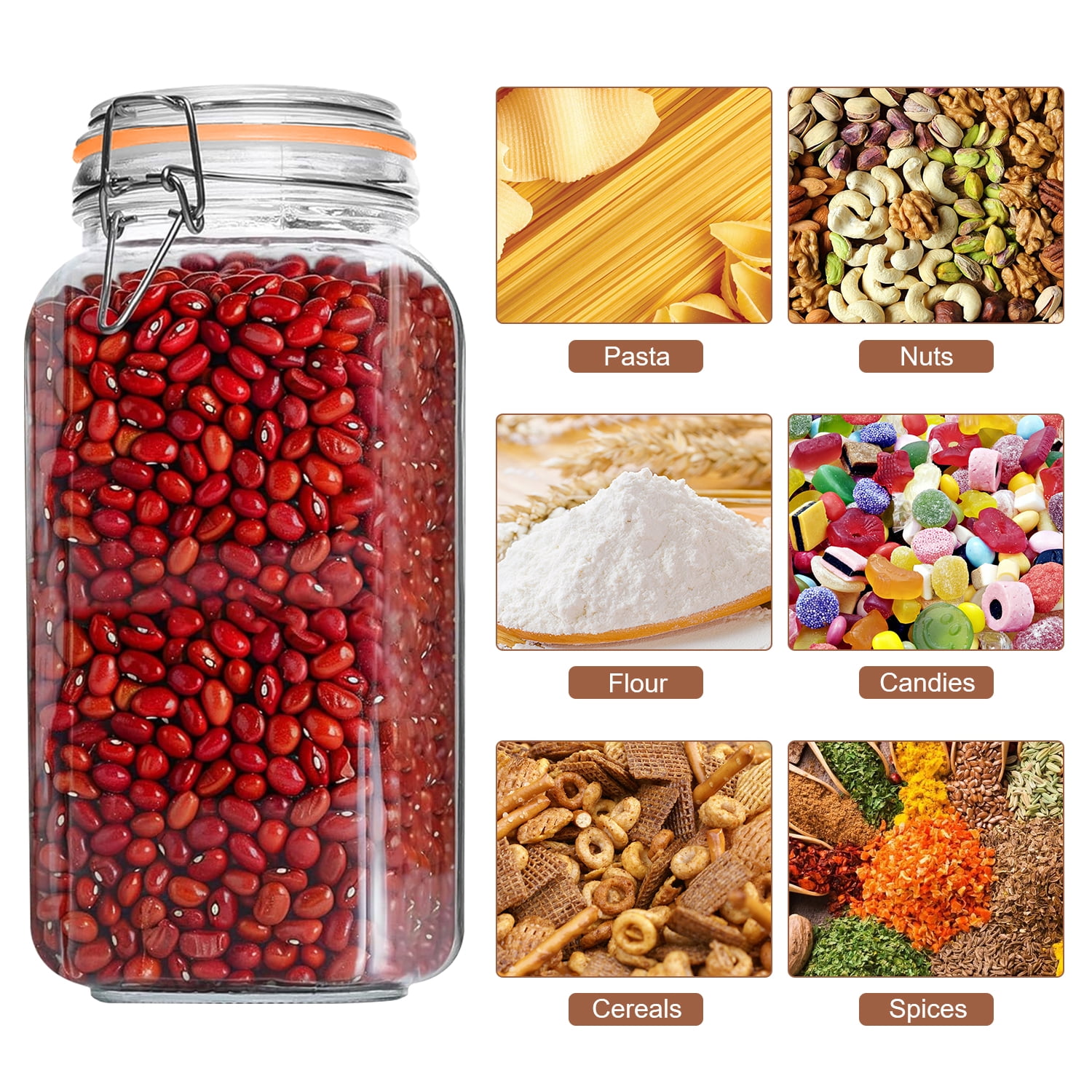 78oz Glass Jars with Airtight Lid : FOUKUS 3 Pack Large Food Storage Container with Labels, Clear Canister for Flour, Sugar, Pasta, Coffee, Cereals, Beans - Image 5