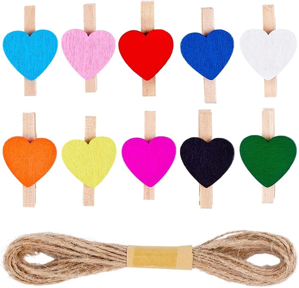 80Pcs 10 Colors Wooden Clips Clothespins Colorful Mini Heart Clothes Pins