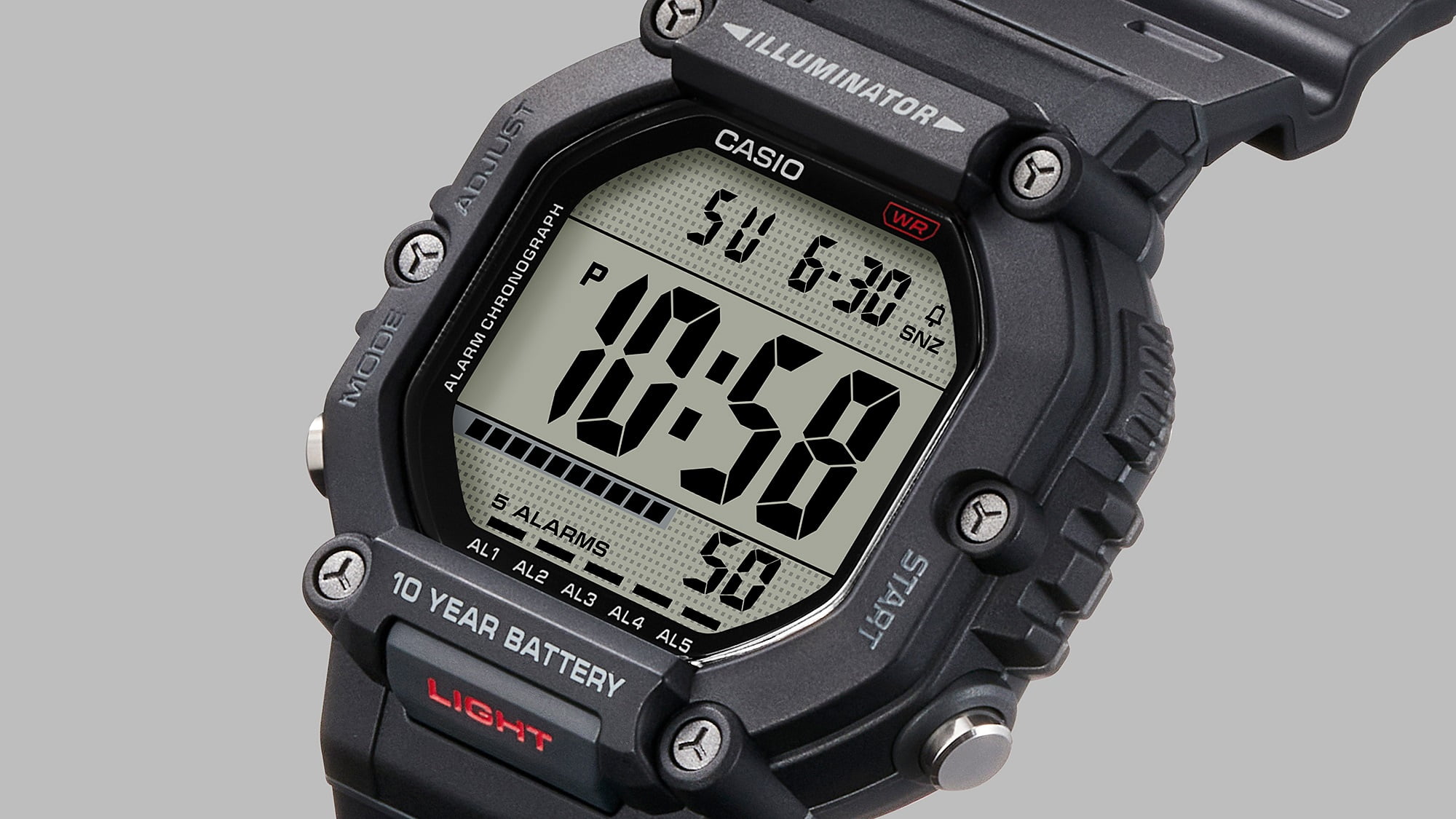 Casio Mens Digital Wristwatch Large Lcd 10-Yr Battery 100M Water Resistant Stopwatch Black - Image 2