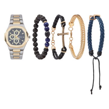 American Exchange Men's Metal Analog Watch and 4 Piece Bracelet Set, Navy/Two Tone