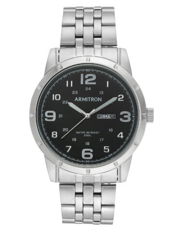 Armitron Men's Silver-Tone and Black Day Date Dress Watch