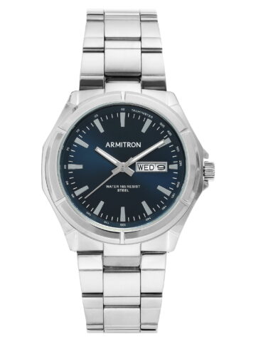 Armitron Men's Silver-Tone and Blue Day Date Dress Watch
