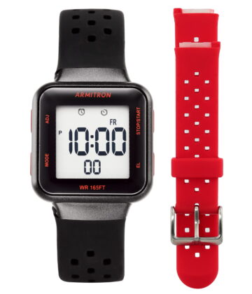Armitron Unisex Adult Sport Wristwatch with Black Square Dial and Red Strap