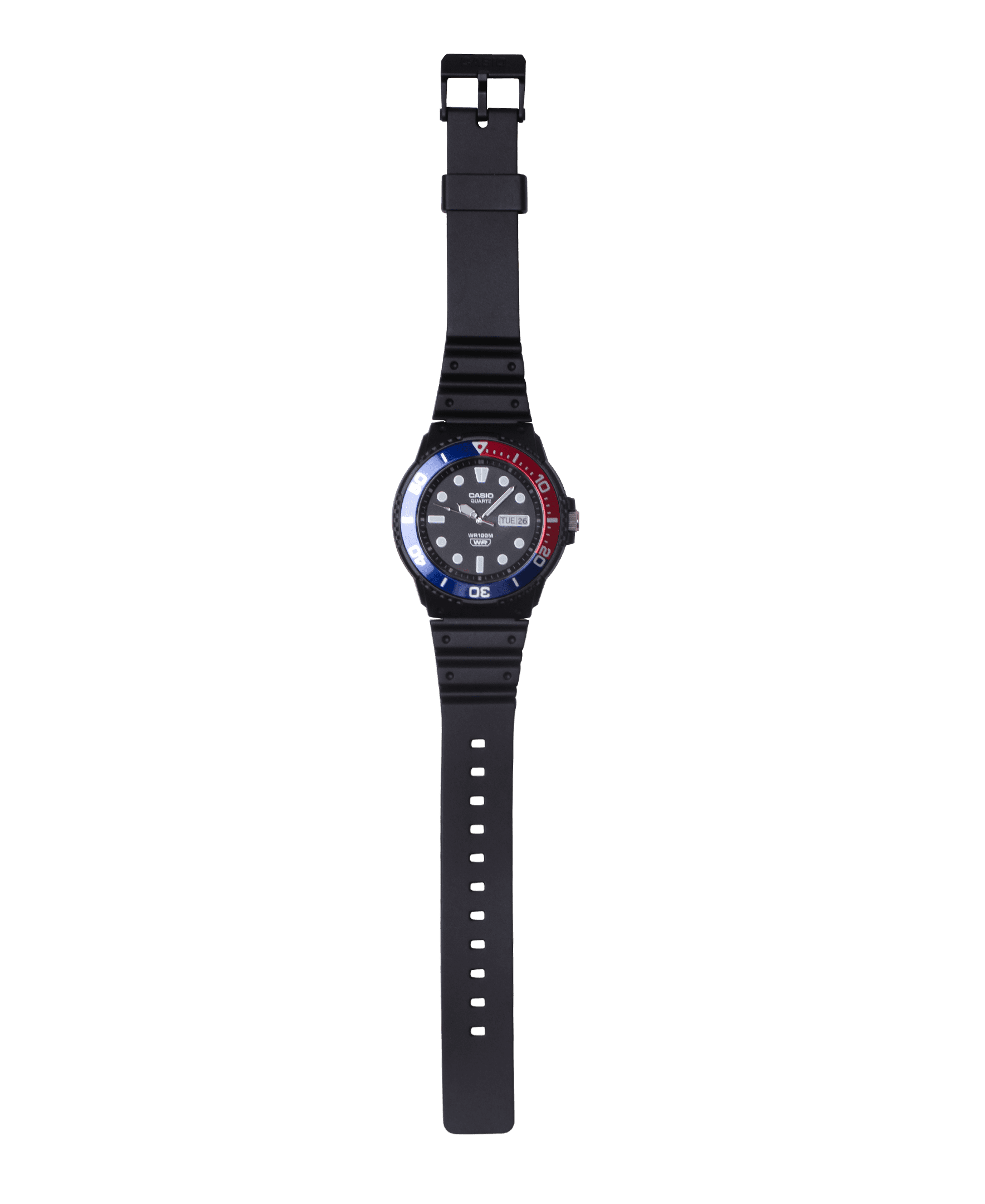 Casio Mens Analog Wristwatch Marine Design 100M Wr 3Yr Battery Red & Blue