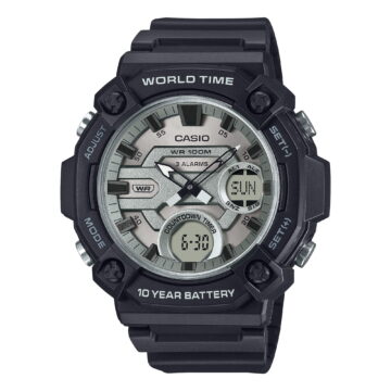 Casio Mens Chronograph Wristwatch 100M Water Resistant 10-Yr Battery White & Black