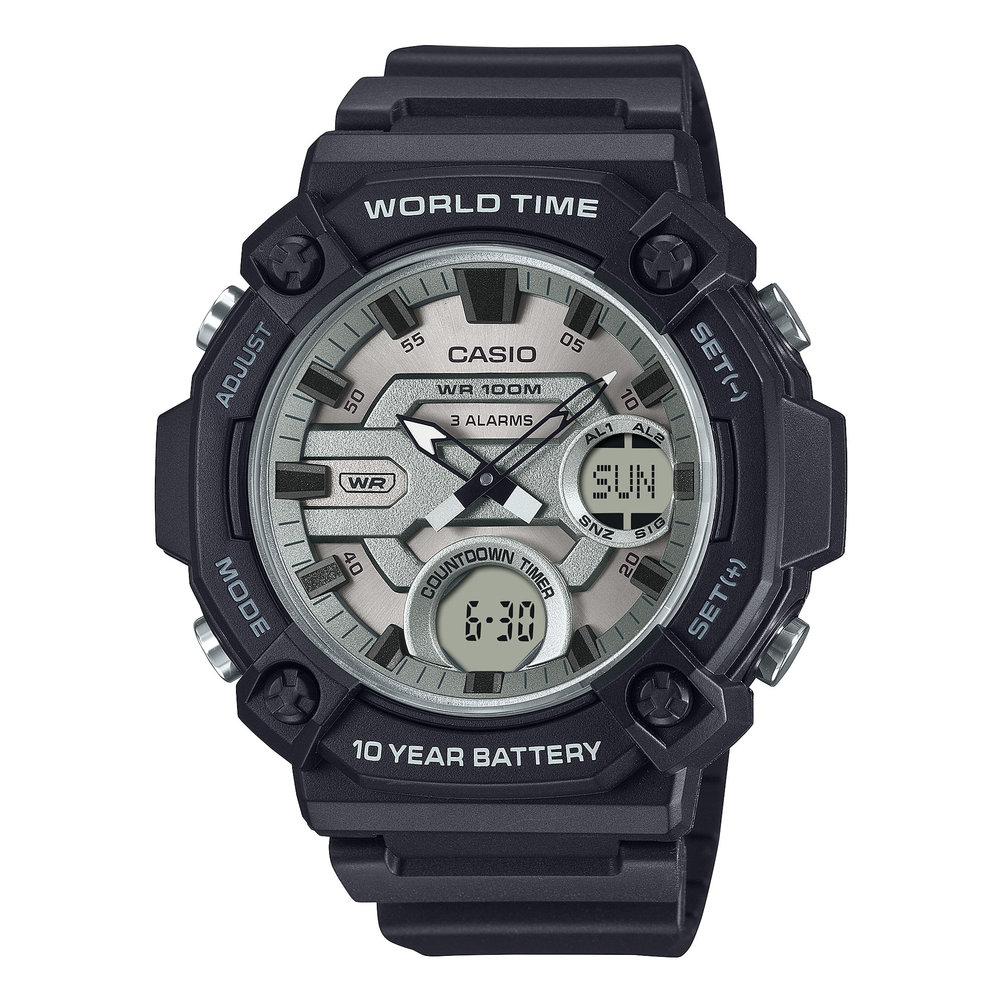 Casio Mens Chronograph Wristwatch 100M Water Resistant 10-Yr Battery White & Black