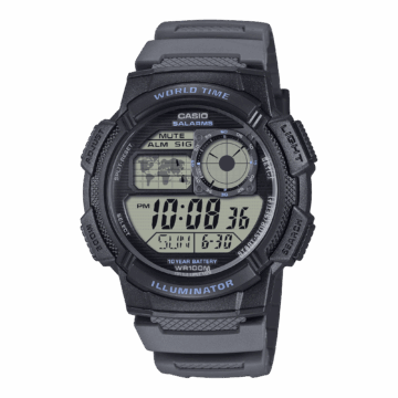 Casio Mens Digital Round Wristwatch Lc Analog 10-Yr Battery 100M Wr Led Light Stopwatch Gray