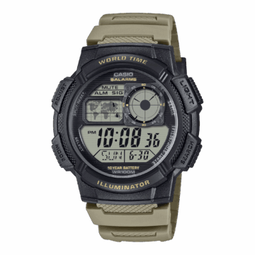 Casio Mens Digital Round Wristwatch Lc Analog 10-Yr Battery 100M Wr Led Light Stopwatch Sand Tan