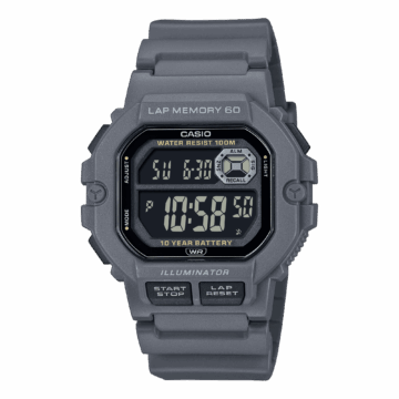 Casio Mens Digital Wristwatch 10-Yr Battery 100M Wr Led Backlight Stopwatch Gray