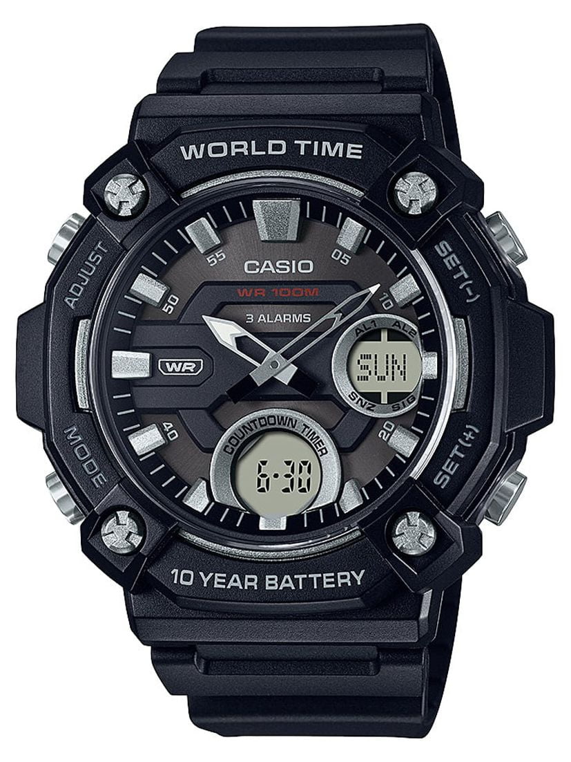 Casio Men's Heavy Duty Analog-Digital World Time Watch AEQ120-1AV