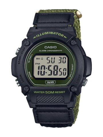 Casio Mens Digital Cloth Band Wristwatch, Green W219HB-3AV