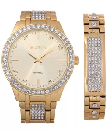 Elgin Adult Male Analog Watch and Bracelet Set in Gold Two-Tone with Crystals (FG160016GTST)