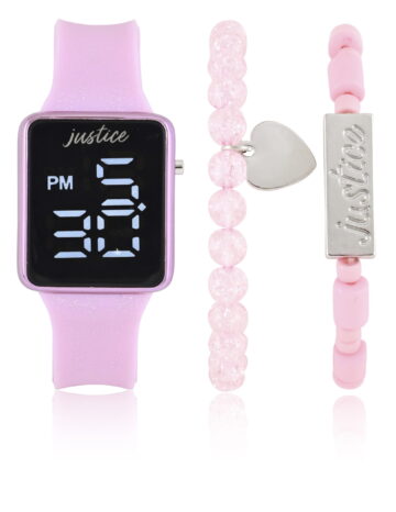 JSE40278WM Justice LED Watch with Glitter Strap and 2pc Bracelet Set