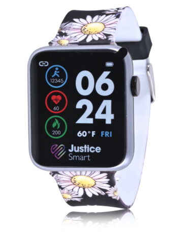 Justice Unisex Tween Smart Watch in Black Daisy Strap with Silicone Strap (JSE4219WM)