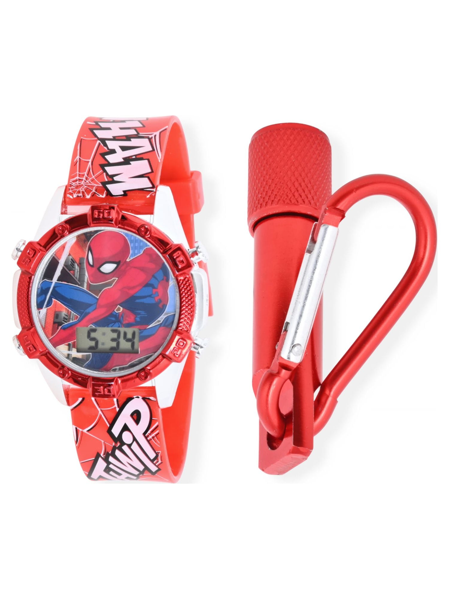 Marvel Spider Man Boys LCD Red Silicone Watch with Matching Flashlight 2 Piece Set