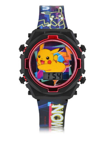 POK4361WM Pokemon Kids Contrast Colored Case Flashing Lights LCD Watch with Printed Strap