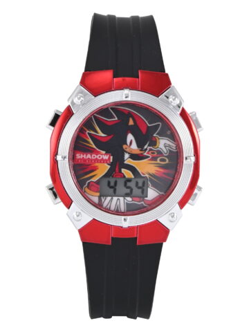 Sonic the Hedgehog Black Silicone Strap Watch with Red Metallic Case; SNC4446MWM