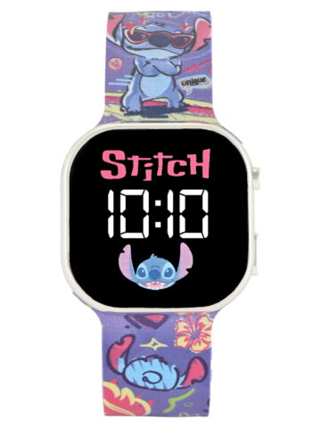Stitch Unisex Childrens LED Watch With Square Caseand Printed Silicone Strap; LAS4207WM