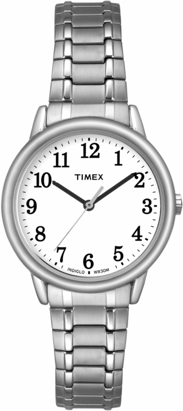 Timex Women's Easy Reader Silver/White 30mm Casual Watch, Tapered Expansion Band