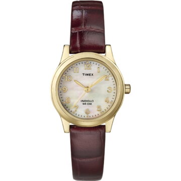 Timex Women's Essex Avenue Gold/Burgundy/MOP 25mm Dress Watch, Leather Strap