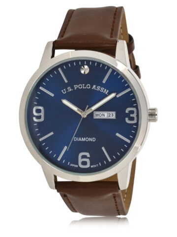 U.S. Polo Assn. Adult Male Analog Classic with Blue Dial and Brown Strap (USC50587WM)