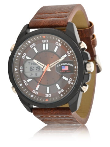 U.S. Polo Assn. Adult Male Analog/Digital Watch in Black with Brown Strap (US5297WM)