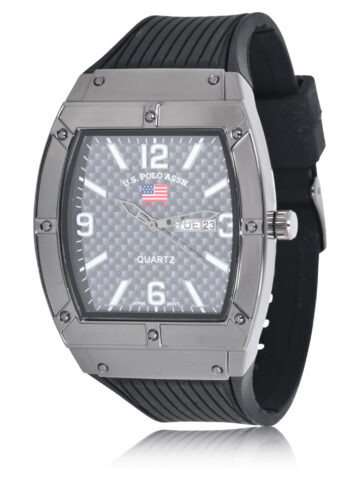 U.S. Polo Assn. Adult Male Analog Watch with Gun Metal Case and Black Silicone Strap (US9797WM)