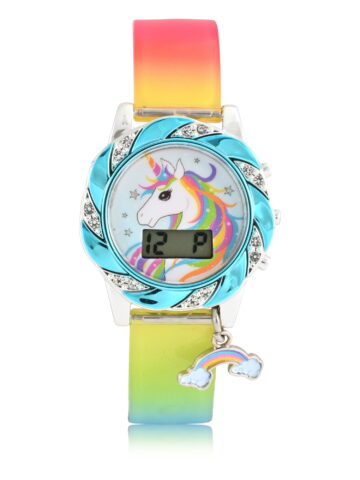 WN5005WM Wondernation Kids Flashing Lights LCD Watch with Printed Strap and Hanging Charm
