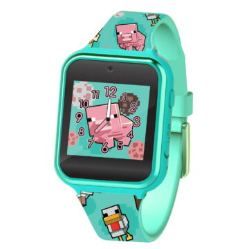 Accutime Minecraft Kids Green & Pink Educational Learning Touchscreen Smart Watch Toy for Girls, Boys, Toddlers - Selfie Cam, Learning Games, Alarm, Calculator, Pedometer & More (Model: MIN4161AZ)