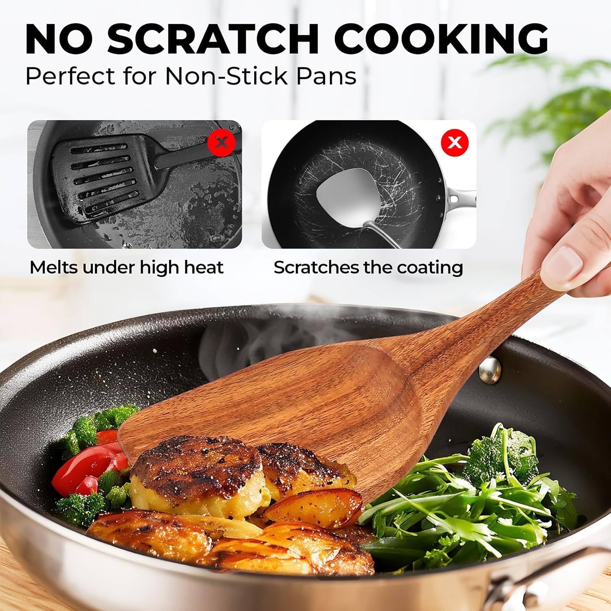 ACMETOP Wooden Spoons for Cooking, 10PCS Teak Wood Kitchen Utensils Set With 10 Hooks, Nonstick Cookware Utensil Set - Mother's Day Gift - Image 2