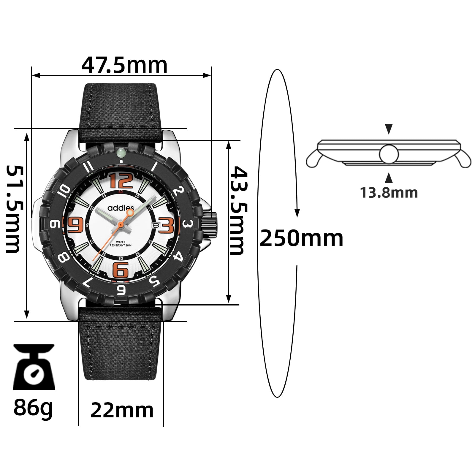 ADDIES Men's Watch, Analog Quartz Watch with 50M Water Resistant, Luminous Dive Style Outdoor Sport Watch for Men - Image 3