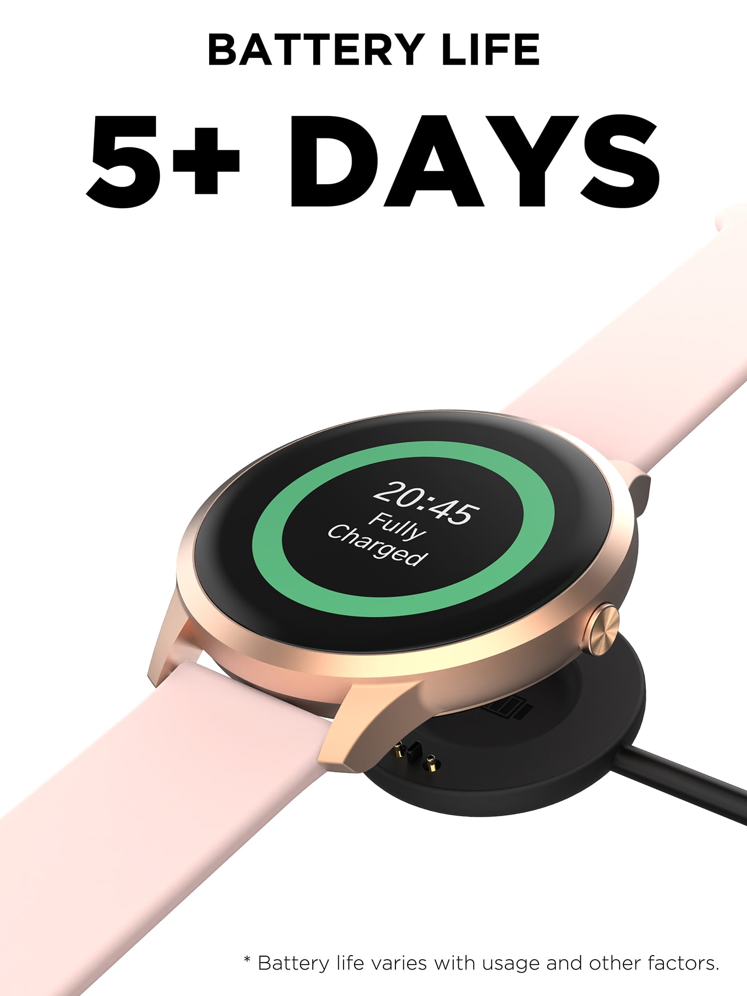 iTech Elite 3 Unisex Adult Round Smart Watch, Blush, Silicone Strap - Image 4