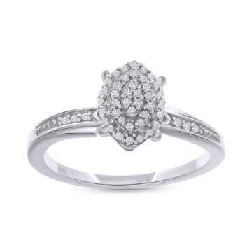 AFFY 14K White Gold over Sterling Silver 0.03CT Natural Diamond Cluster Ring Jewelry for Womens-4