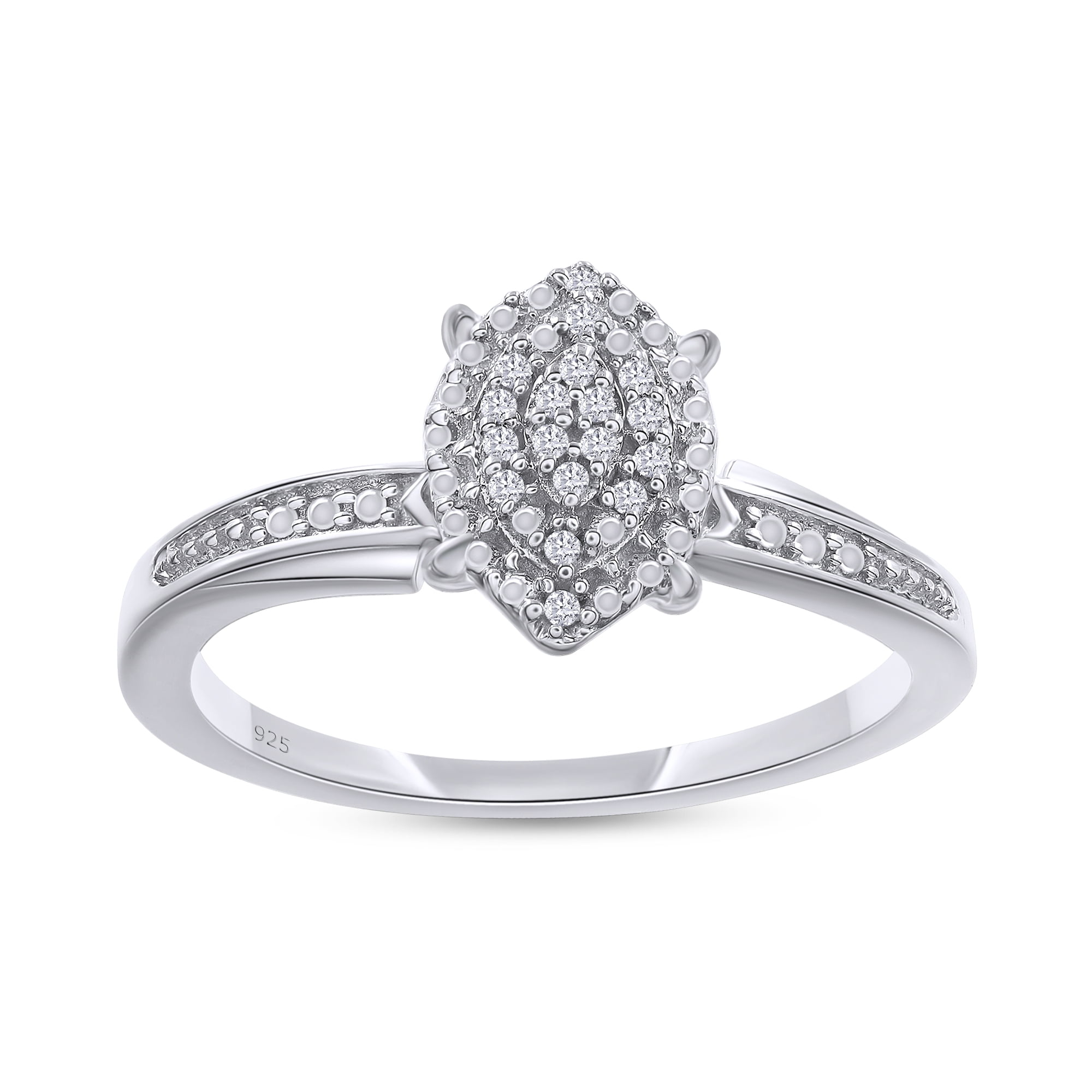 AFFY 14K White Gold over Sterling Silver 0.03CT Natural Diamond Cluster Ring Jewelry for Womens-4