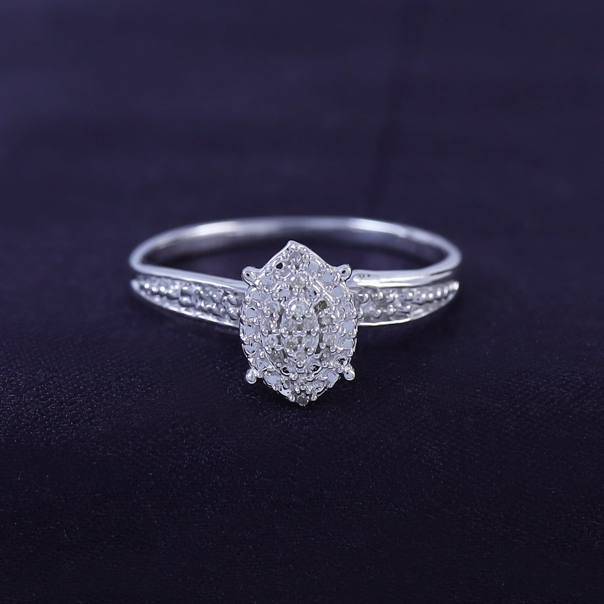 AFFY 14K White Gold over Sterling Silver 0.03CT Natural Diamond Cluster Ring Jewelry for Womens-4 - Image 2