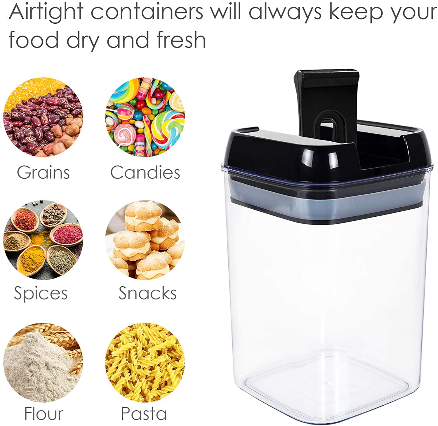 Airtight Food Storage Containers With Lids, 7 PCS BPA Free Kitchen Plastic Storage Containers for Dry Food,Flour and Sugar, for Pantry Organization and Storage - Image 2