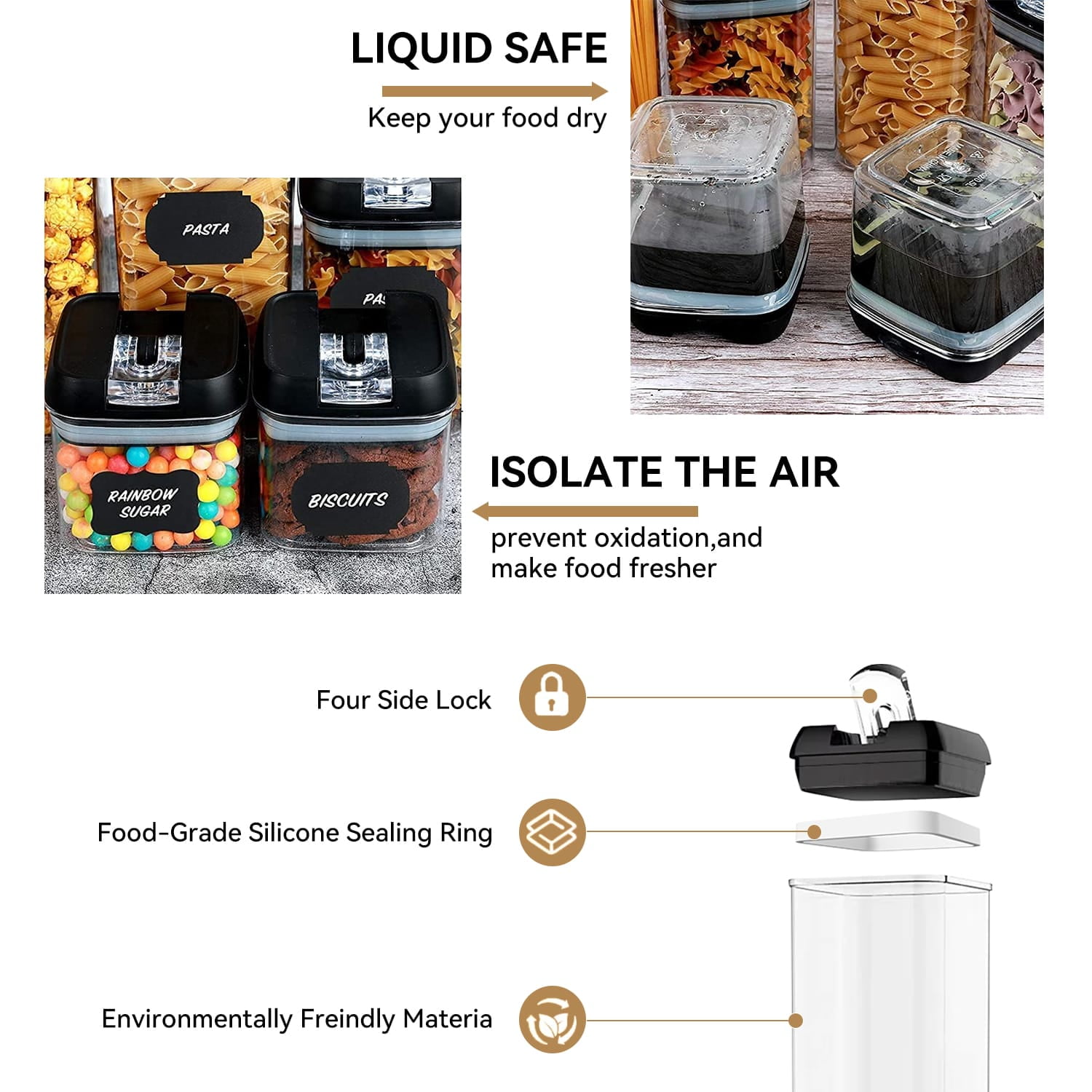 Airtight Food Storage Containers With Lids, 7 PCS BPA Free Kitchen Plastic Storage Containers for Dry Food,Flour and Sugar, for Pantry Organization and Storage - Image 4