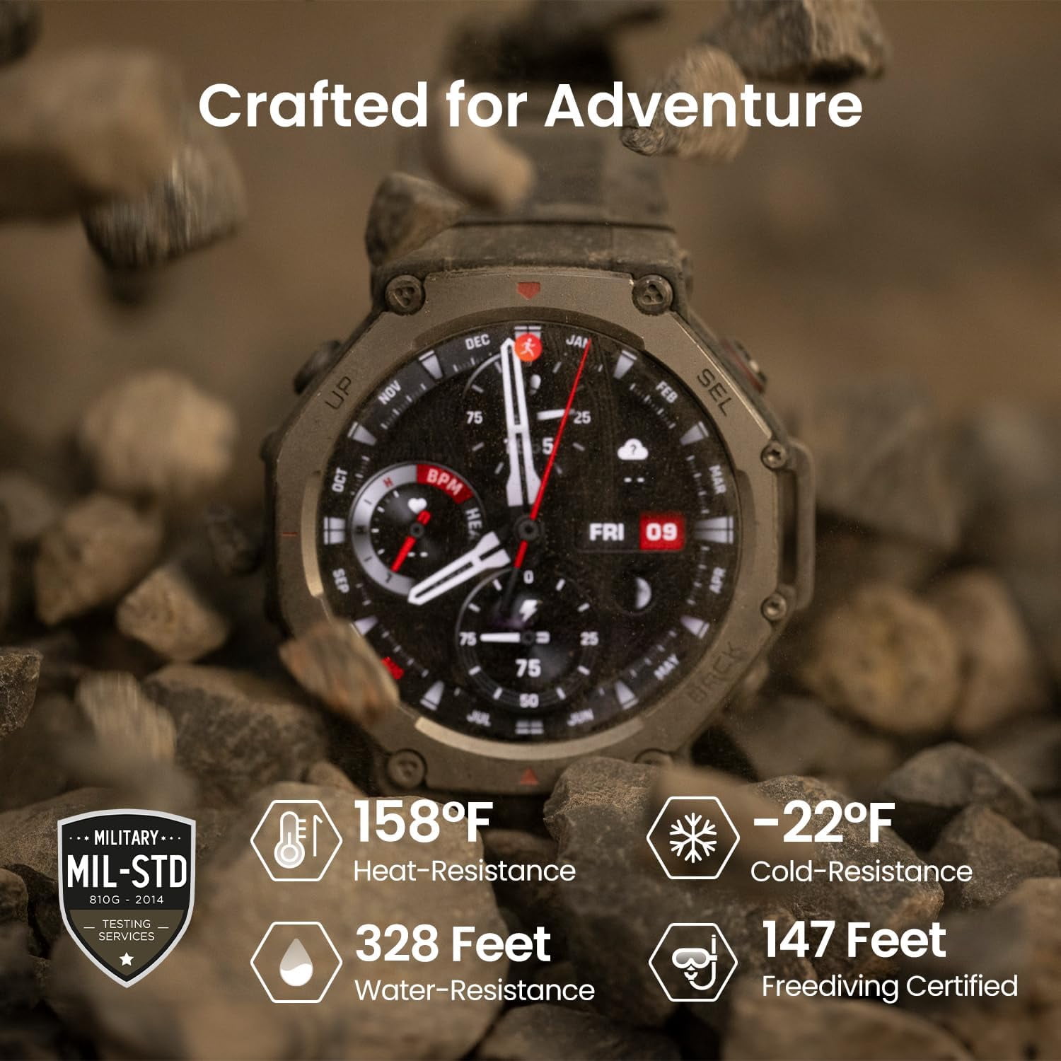 Amazfit T-Rex 3 Rugged Military Smart Watch 48mm, GPS (with Privacy), Offline Maps, Long Battery Life,328 Feet Water-Resistant, 170 Fitness/Sport Modes, AI, Voice Control, for Android or iPhone, Gray - Image 2