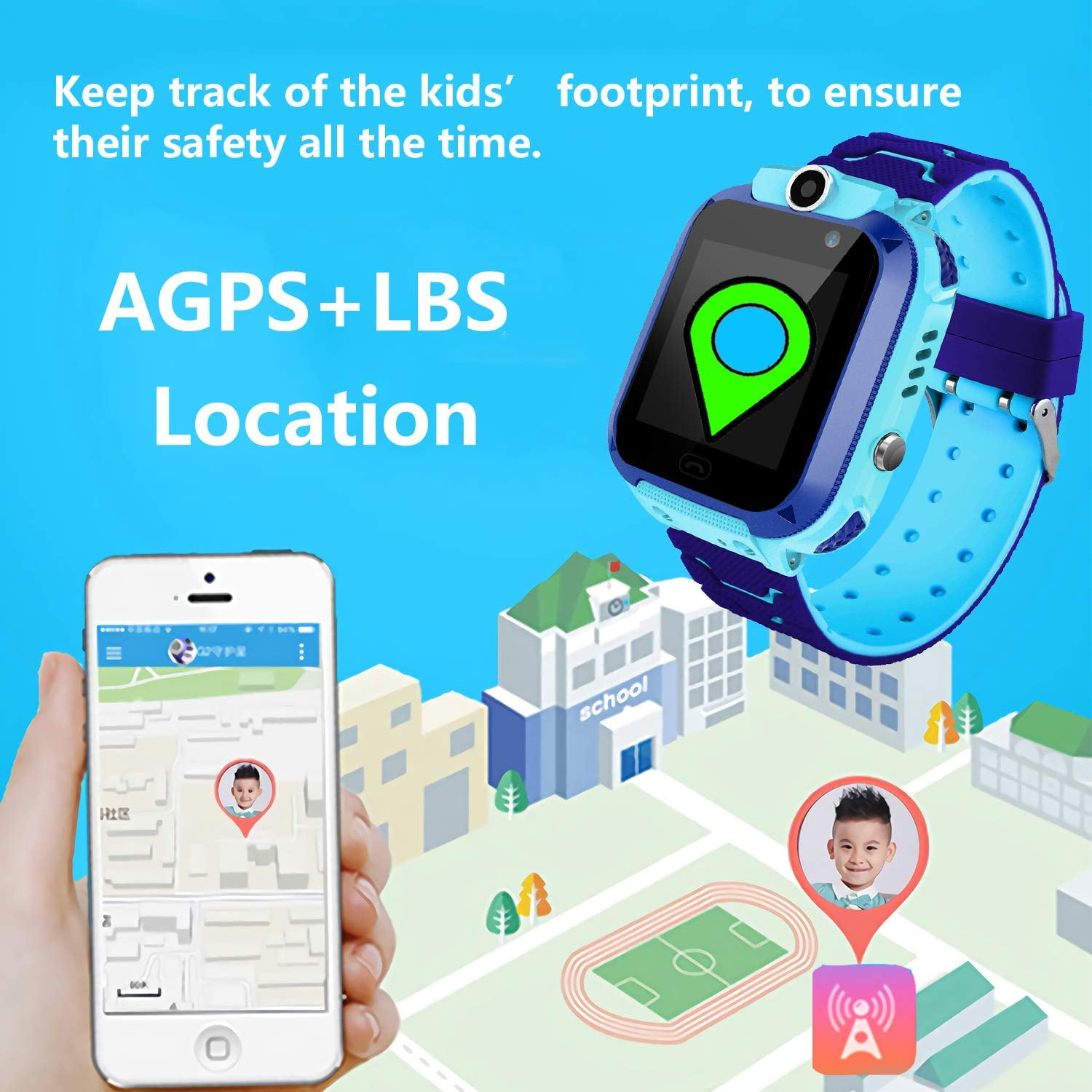 Amerteer Kids Waterproof Smart Watch Phone, AGPS Tracker Touchscreen Anti-Lost Smartwatch SOS Alarm Clock Camera Smart Watch Christmas Birthday Gifts for 3-12 Boy Girls - Image 5