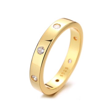 Amy and Annette 14K Gold plated thick Band Ring with Simulated Diamonds