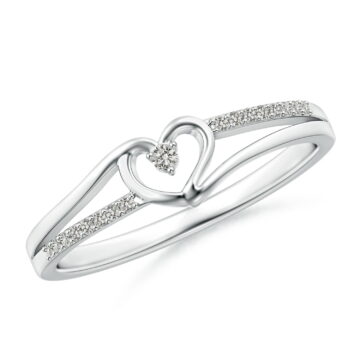 Angara Natural Diamond Heart Promise Ring in 925 Sterling Silver for Women (Size-1.5mm | Color-K | Clarity-I3) | April Birthstone, Jewelry Gift for Women | Diamond Promise Ring (Ring Size = 7.5)