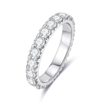 AnuClub 3mm Eternity Moissanite Wedding Band Ring, Total 2.2ct D Color Moissanite 18K Gold Plated 925 Sterling Silver Ring for Women With Certificate