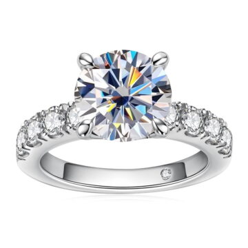 AnuClub Moissanite Engagement Ring,4.3cttw D Color VVS1 Round Cut 14K Gold Plated 925 Sterling Silver Promise Anniversary Ring for Women