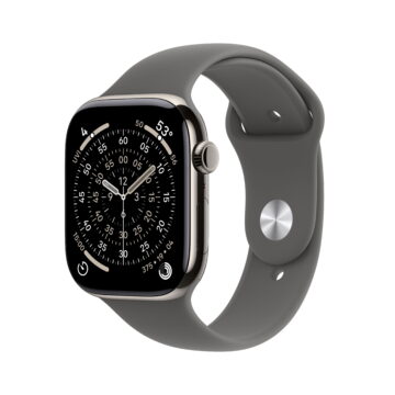 Apple Watch Series 11 [GPS + Cellular 46mm] Smartwatch with Natural Titanium Case with Stone Gray Sport Band - S/M